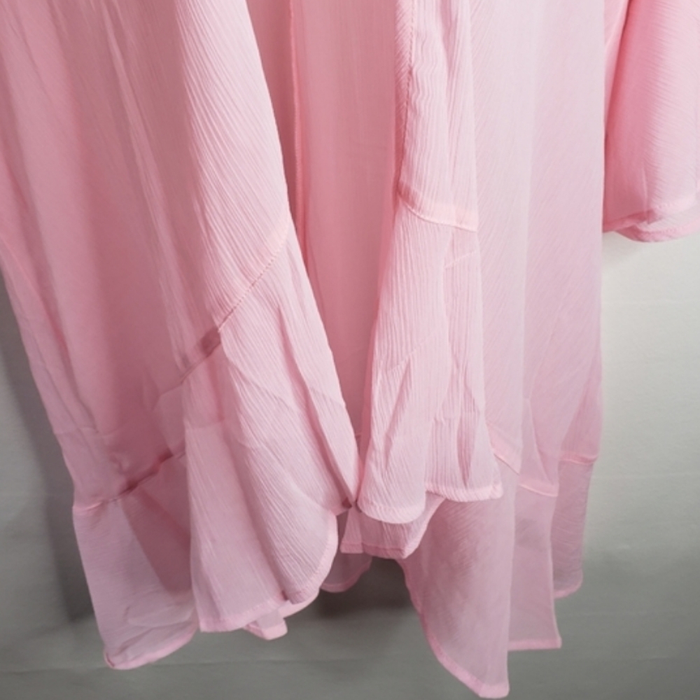 Torrid Kimono Top 2X 18/20W Crinkled Pink Chiffon Sheer Ruffle Bell Sleeve NWT - Picture 13 of 14
